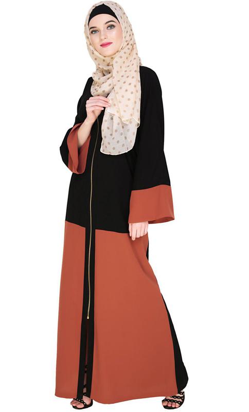 Dazzling Zip-Up Brick Red Abaya (Made-To-Order)