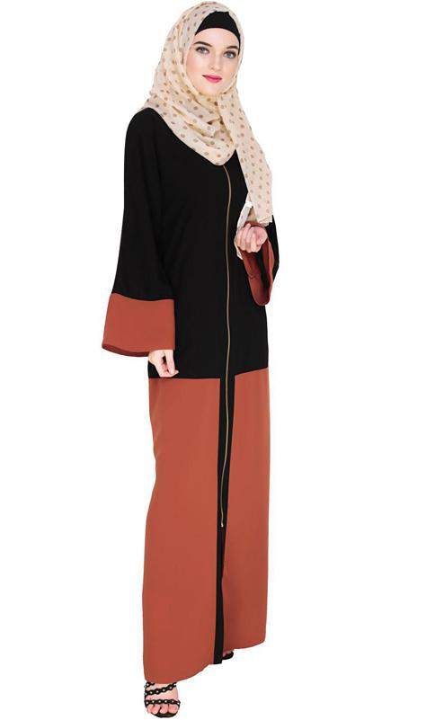 Dazzling Zip-Up Brick Red Abaya (Made-To-Order)