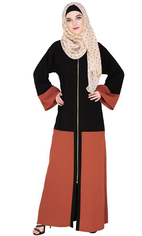 Dazzling Zip-Up Brick Red Abaya (Made-To-Order)