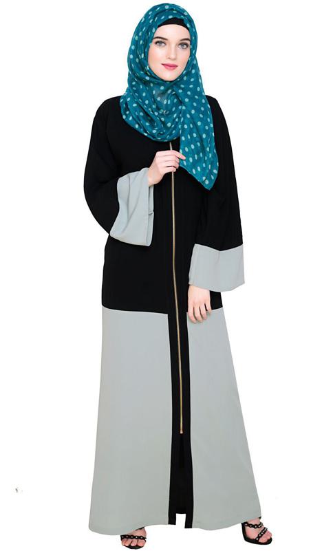 Dazzling Zip-Up Sage Green Abaya (Made-To-Order)