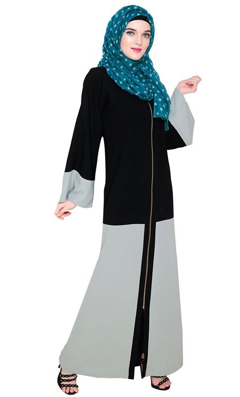 Dazzling Zip-Up Sage Green Abaya (Made-To-Order)