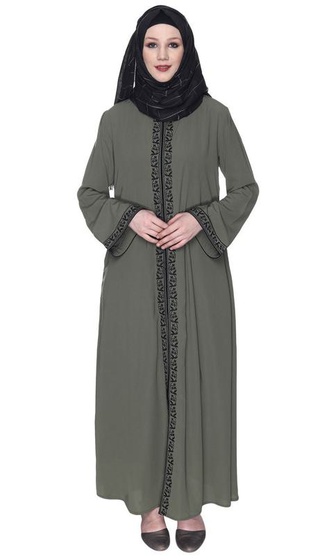 Dead Mint Premium Abaya With Black Embroidery (Made-To-Order)