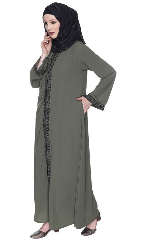 Dead Mint Premium Abaya With Black Embroidery (Made-To-Order)