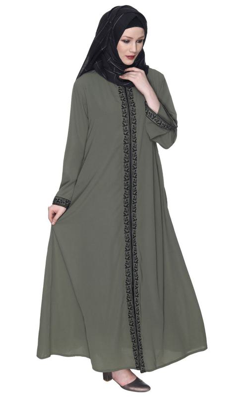 Dead Mint Premium Abaya With Black Embroidery (Made-To-Order)