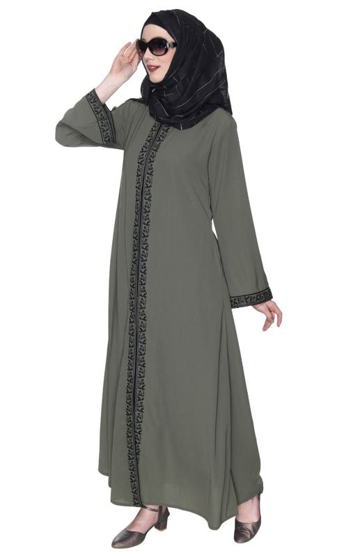 Dead Mint Premium Abaya With Black Embroidery (Made-To-Order)