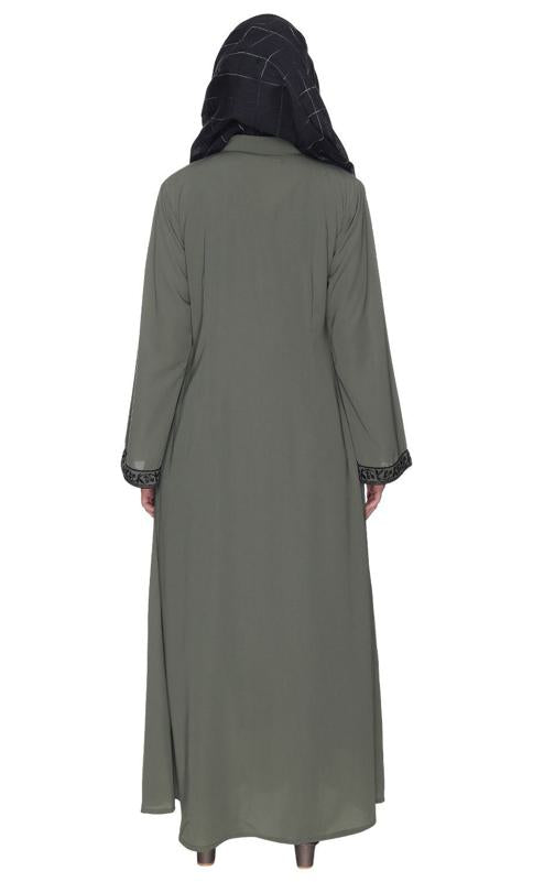 Dead Mint Premium Abaya With Black Embroidery (Made-To-Order)