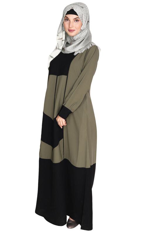 Dead Mint and Black Symmetrical Design Abaya