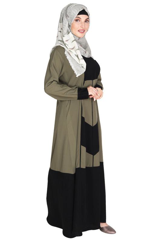 Dead Mint and Black Symmetrical Design Abaya