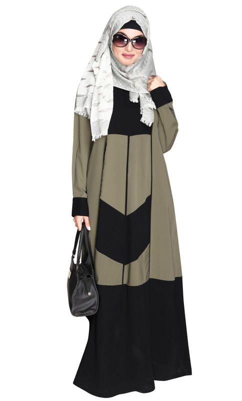 Dead Mint and Black Symmetrical Design Abaya