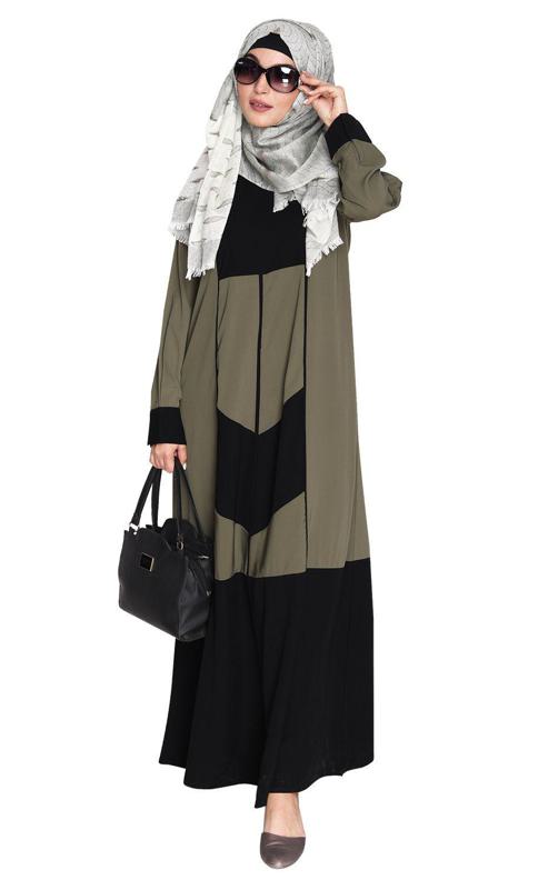 Dead Mint and Black Symmetrical Design Abaya