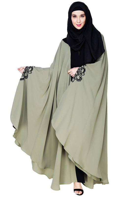 Delicate Embroidered Dead Mint Irani Kaftan (Made-To-Order)