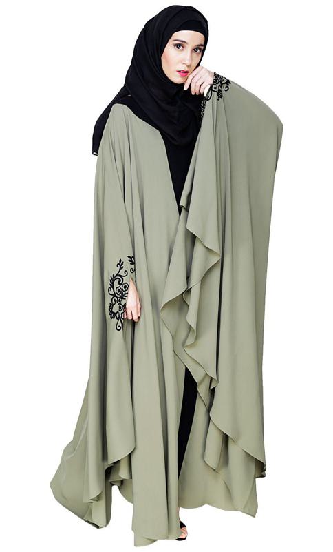 Delicate Embroidered Dead Mint Irani Kaftan (Made-To-Order)