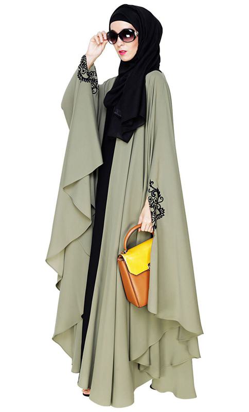 Delicate Embroidered Dead Mint Irani Kaftan (Made-To-Order)