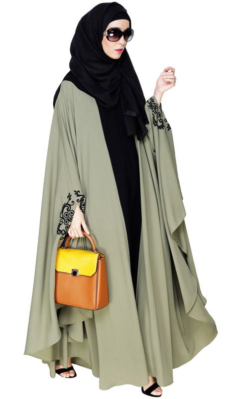 Delicate Embroidered Dead Mint Irani Kaftan (Made-To-Order)