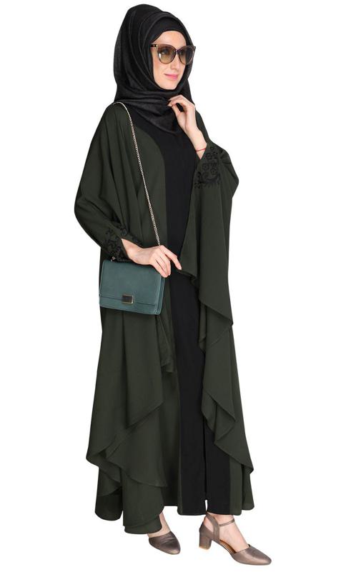 Delicate Embroidered Green Irani Kaftan