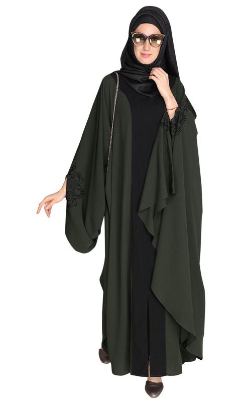 Delicate Embroidered Green Irani Kaftan