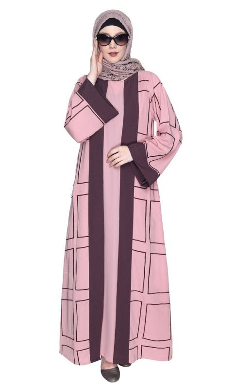 Designer Shrug Style Pink And Brown Closed Abaya