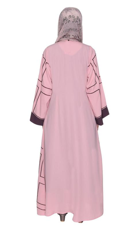 Designer Shrug Style Pink And Brown Closed Abaya