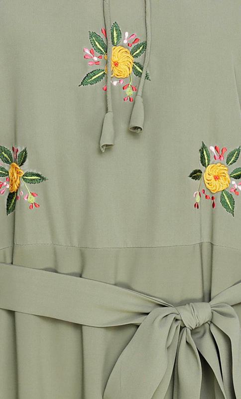 Dreamy Floral Embroidered Dead Mint Abaya