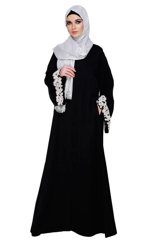 Dreamy Pearl Black Dubai Style Abaya (Made-To-Order)