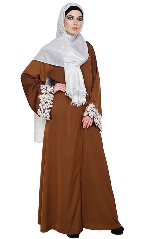 Dreamy Pearl Golden Brown Dubai Style Abaya (Made-To-Order)