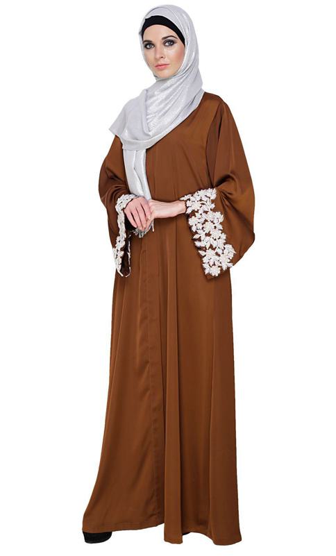 Dreamy Pearl Golden Brown Dubai Style Abaya (Made-To-Order)