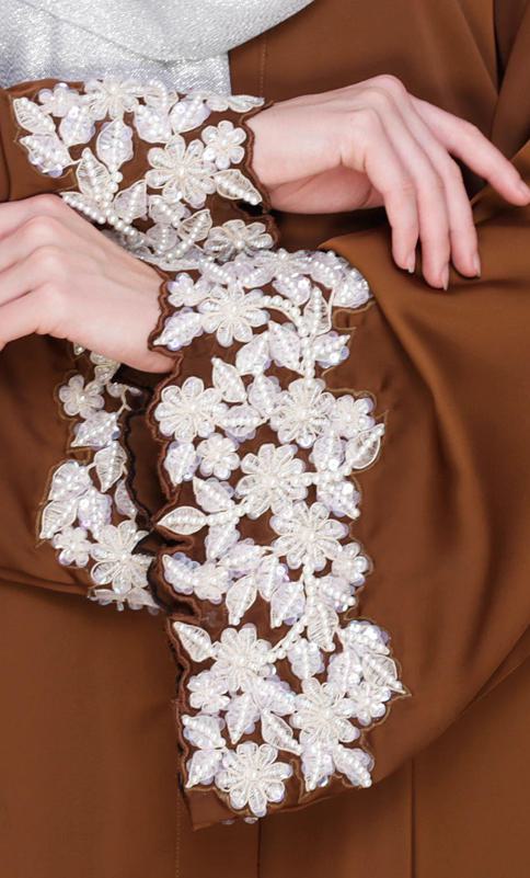 Dreamy Pearl Golden Brown Dubai Style Abaya (Made-To-Order)