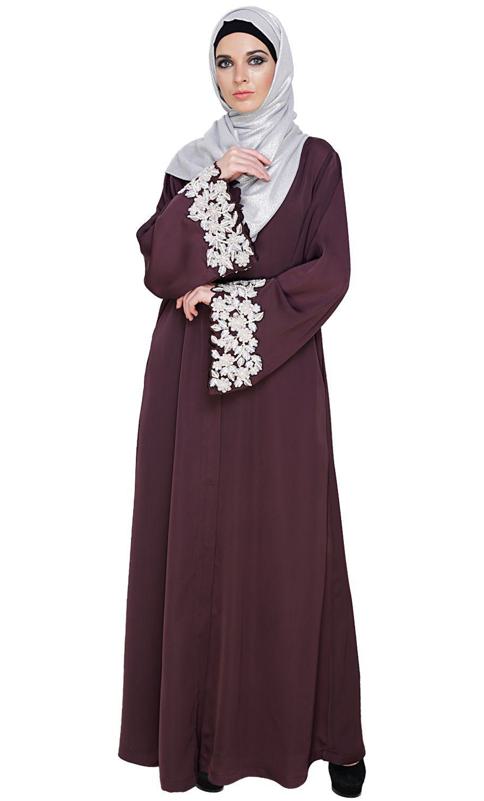 Dreamy Pearl Tyrian Purple Dubai Style Abaya