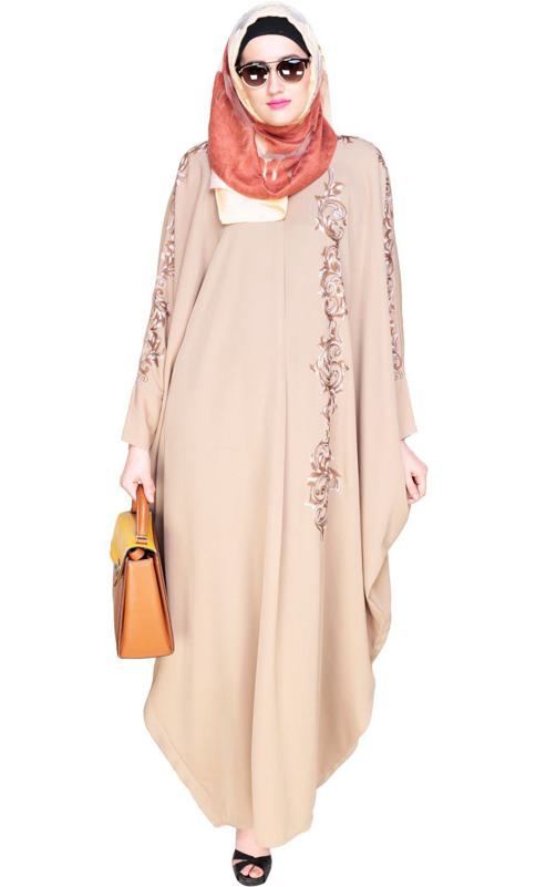 Dual Shade Floral Embroidered Beige Kaftan (Made-To-Order)