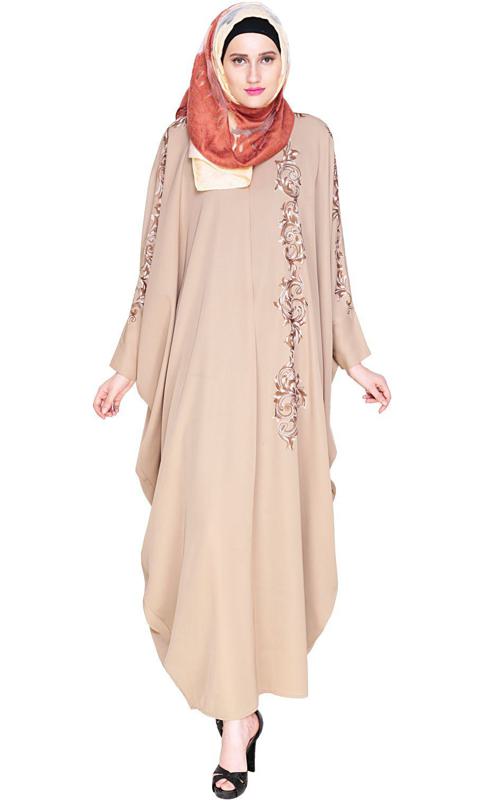 Dual Shade Floral Embroidered Beige Kaftan (Made-To-Order)