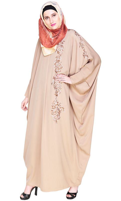 Dual Shade Floral Embroidered Beige Kaftan (Made-To-Order)