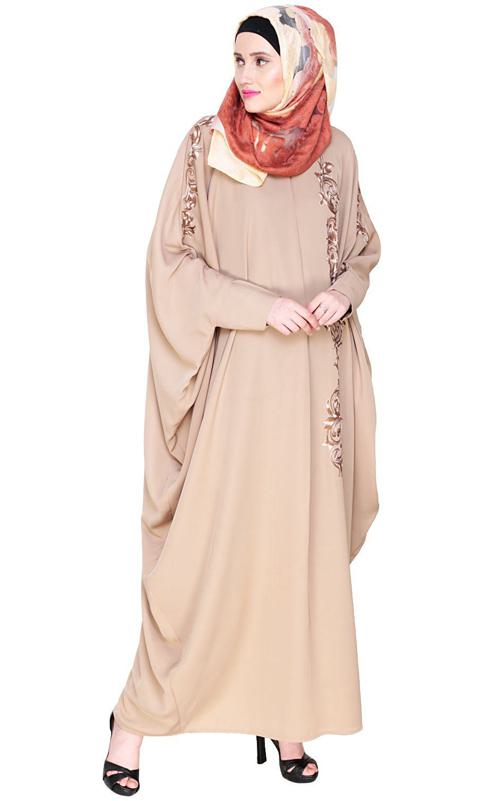 Dual Shade Floral Embroidered Beige Kaftan (Made-To-Order)