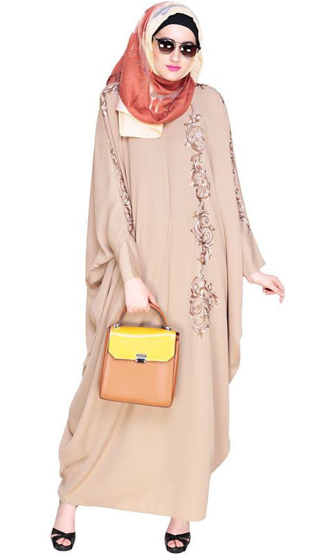 Dual Shade Floral Embroidered Beige Kaftan (Made-To-Order)
