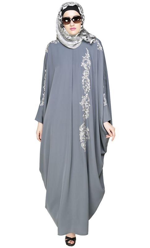 Dual Shade Floral Embroidered Grey Kaftan (Made-To-Order)