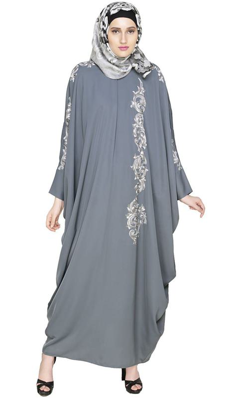 Dual Shade Floral Embroidered Grey Kaftan (Made-To-Order)