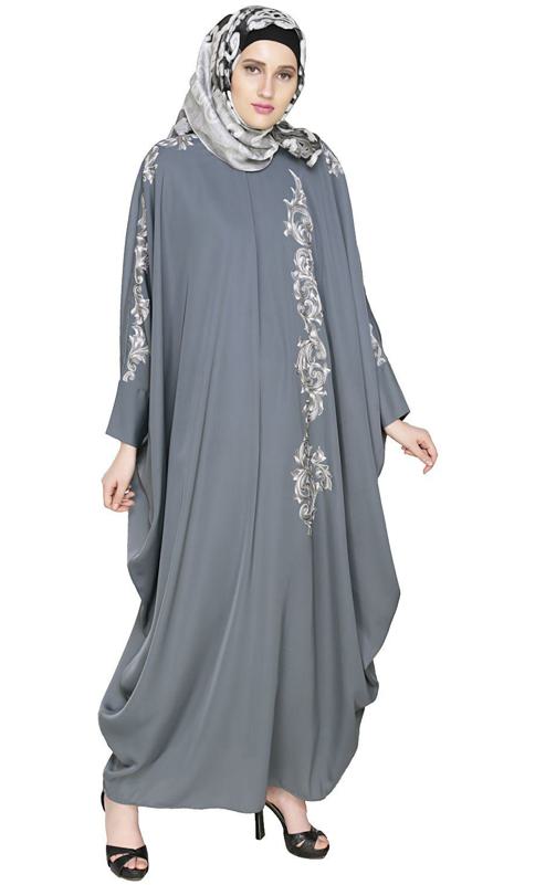 Dual Shade Floral Embroidered Grey Kaftan (Made-To-Order)
