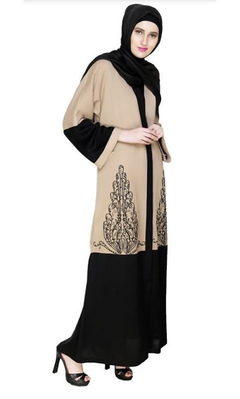 Eden Dubai Style Beige And Black Embroidered Abaya