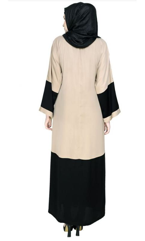 Eden Dubai Style Beige And Black Embroidered Abaya