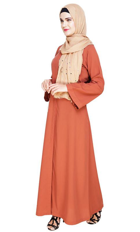 Elegant Brick Red Embroidered Abaya