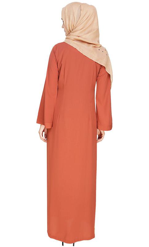 Elegant Brick Red Embroidered Abaya
