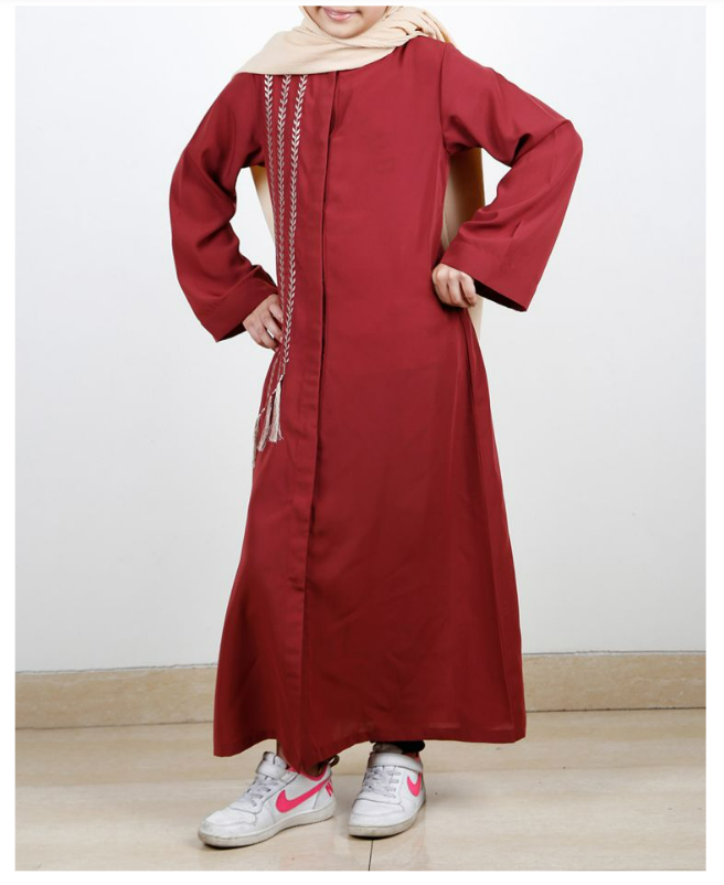 Elegant Brick Red Embroidered Kids Abaya (Made-To-Order)