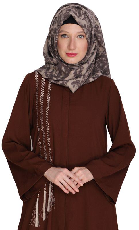 Elegant Brown Embroidered Abaya (Made-To-Order)