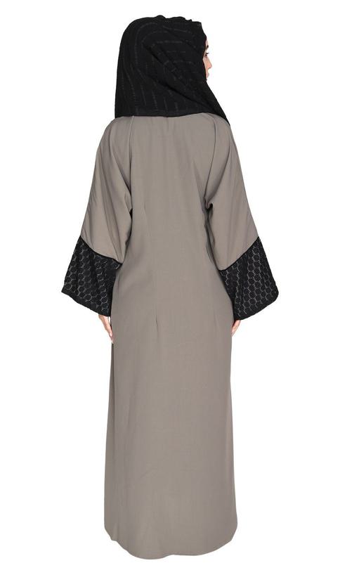 Elegant Crochet Lace Imperial Grey Dubai Style Abaya (Made-To-Order)