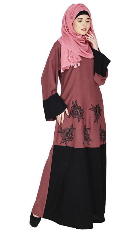 Elegant Floral Onion Pink Abaya