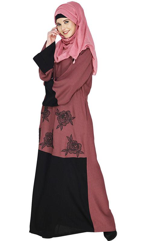 Elegant Floral Onion Pink Abaya