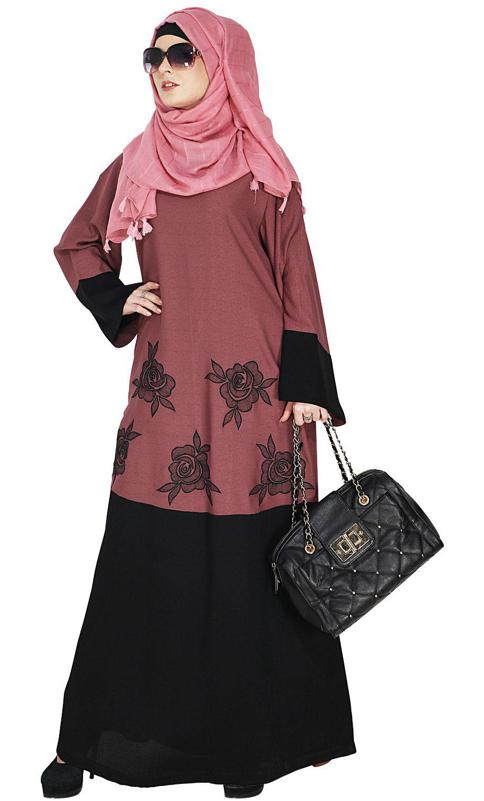Elegant Floral Onion Pink Abaya