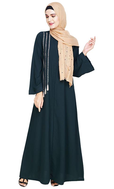 Elegant Green Embroidered Abaya (Made-To-Order)