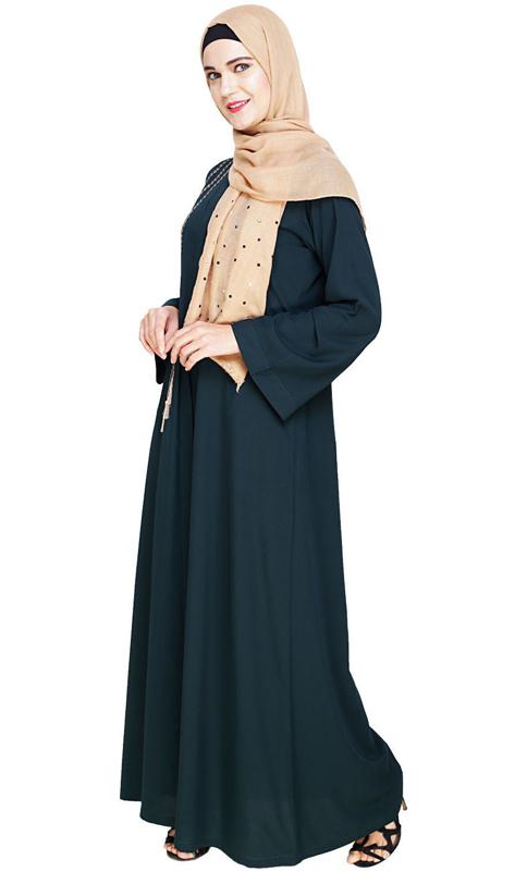 Elegant Green Embroidered Abaya (Made-To-Order)