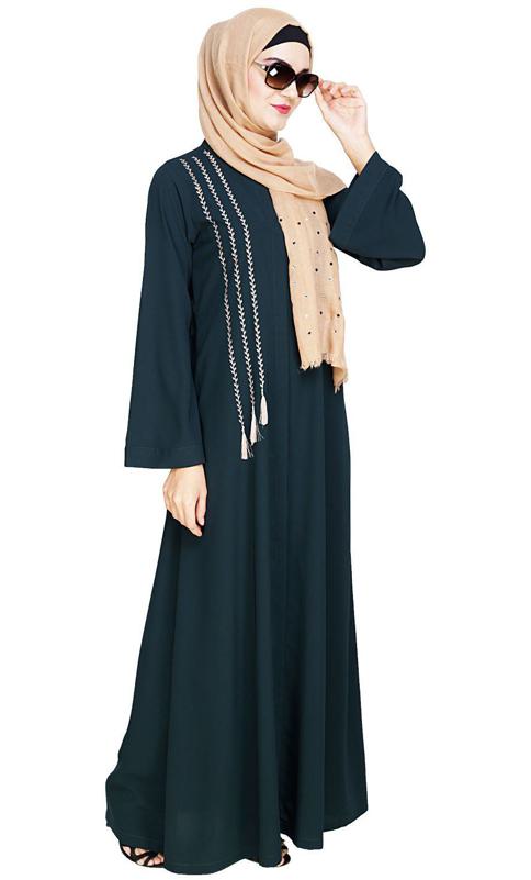 Elegant Green Embroidered Abaya (Made-To-Order)
