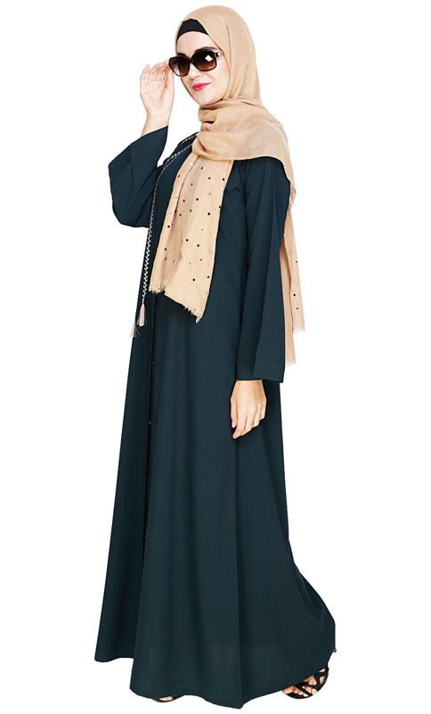 Elegant Green Embroidered Abaya (Made-To-Order)